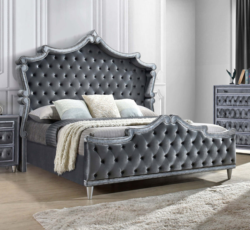 Antonella Upholstered Tufted Eastern King Bed Grey